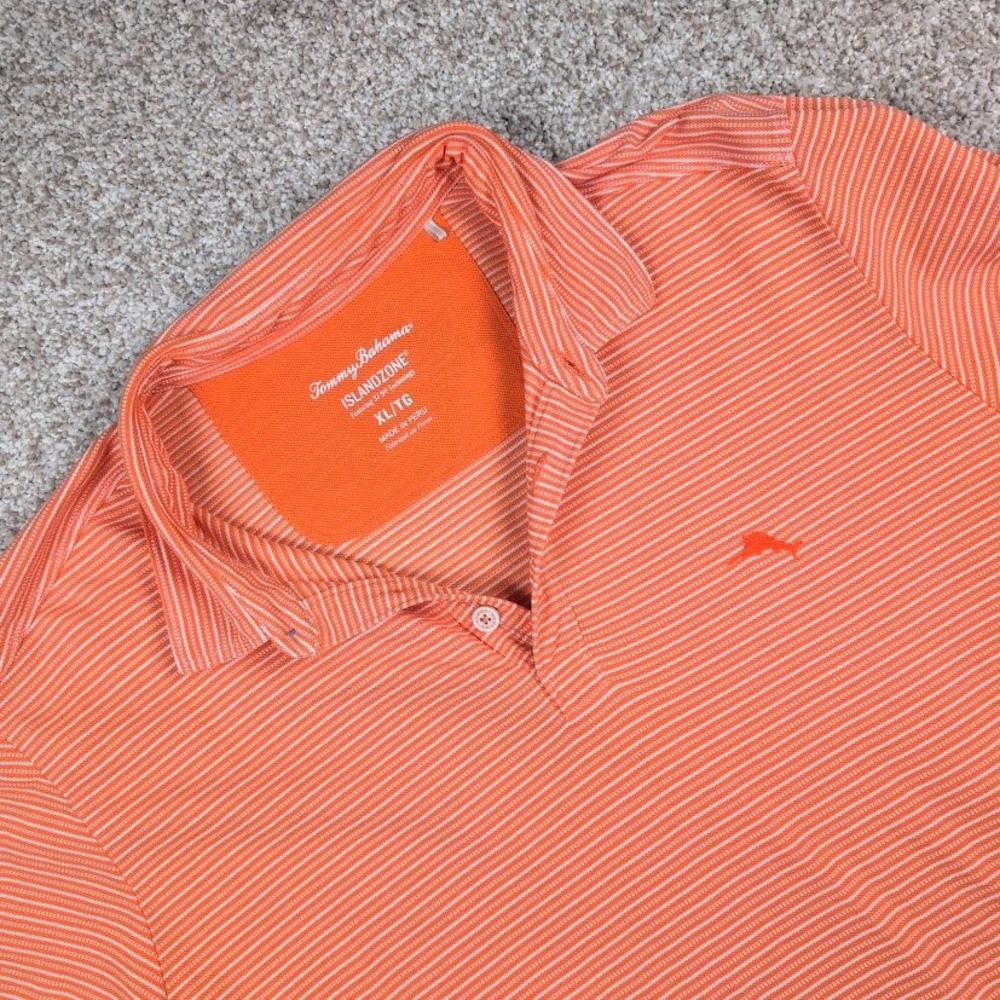 Tommy Bahama IslandZone Polo Shirt Mens XL Striped Orange‎ Short Sleeve